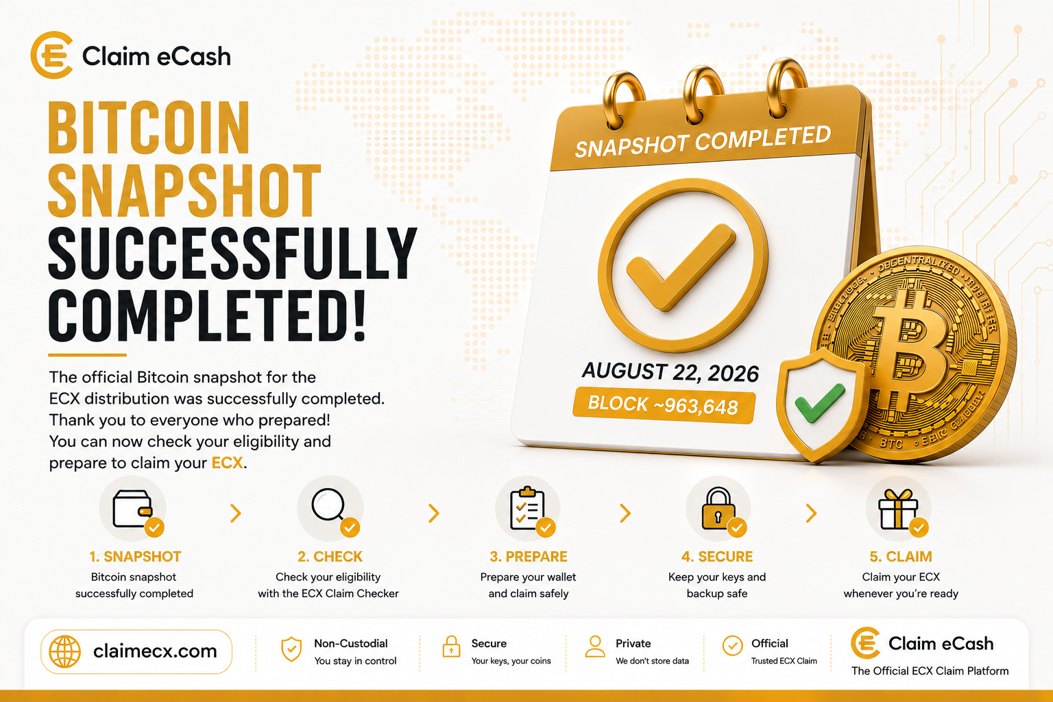 Bitcoin snapshot successfully completed for the ECX distribution on August 22, 2026